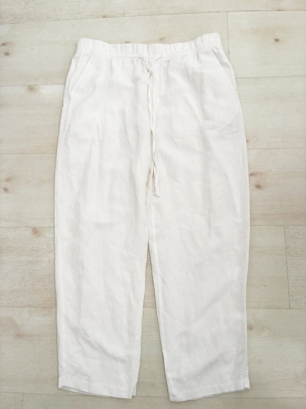 H&M Women’s Off-White Linen-Blend Straight-Leg Drawstring Pants Size Medium